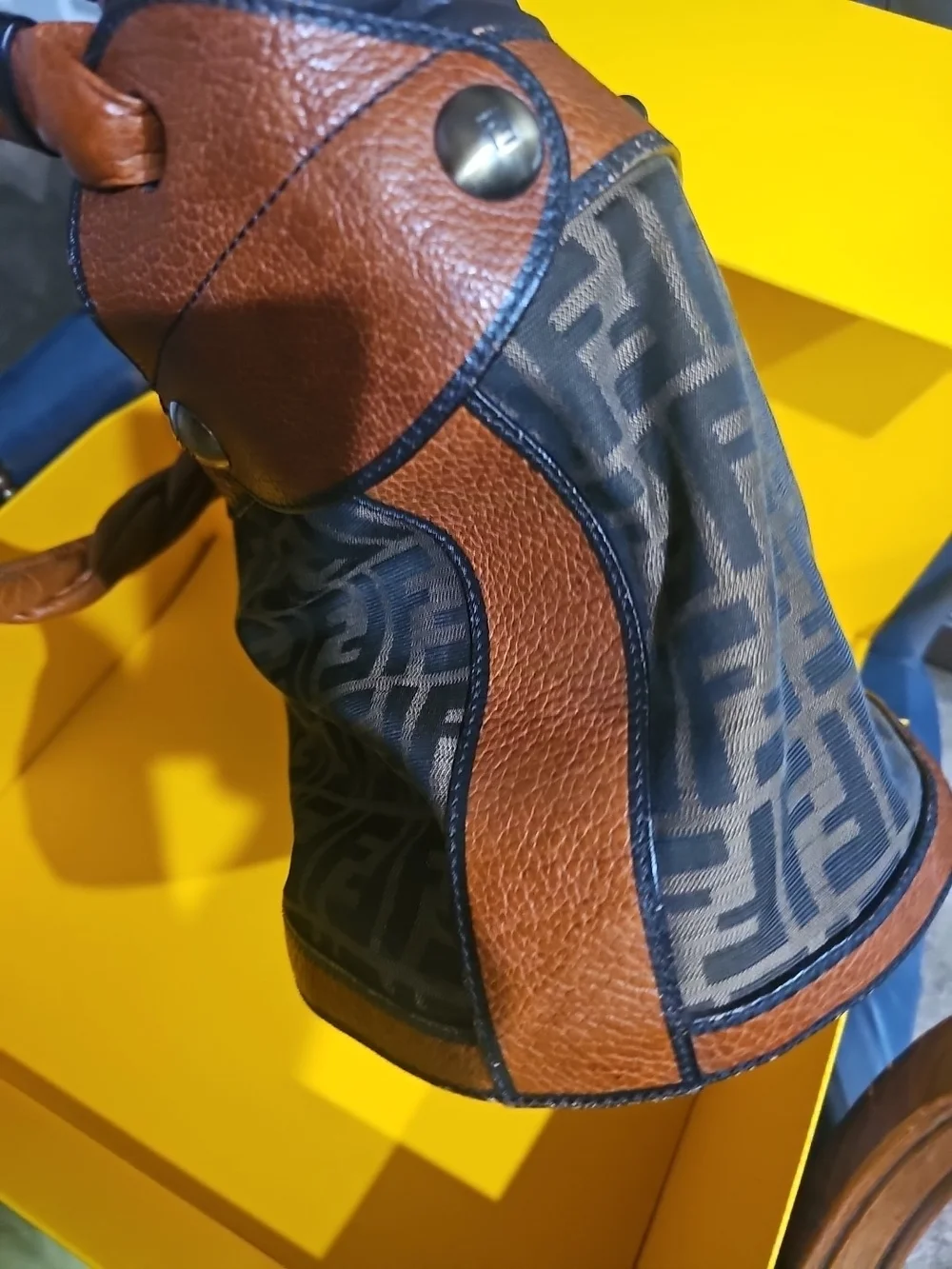 Authentic FENDI Zucca B.Mix Bucket Bag 8BR555 Braided Handle FULL SET Box